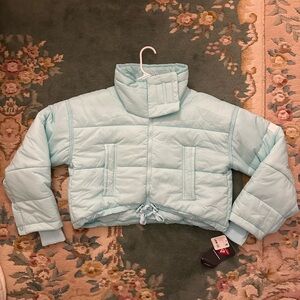 Free People Cropped Blue Puffer Jacket